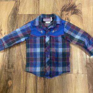 Vintage Texson Western Cowboy Pearl Snap Button Baby Toddler Boys Shirt 2T